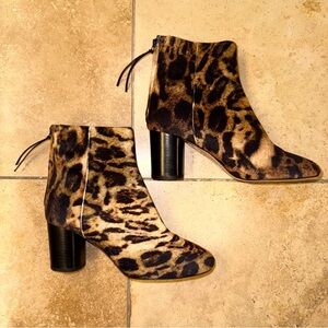 ISABEL MARANT Rocker Chic Leopard Calf Hair Ankle Boots Block Heel Zip EU 36